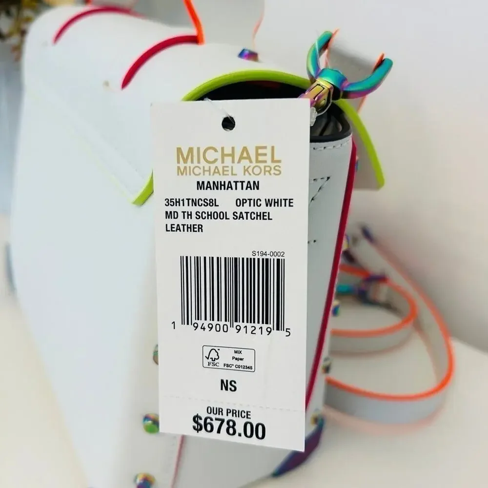 Michael Kors Purse Manhattan Satchel Crossbody Optic White - Picture 5 of 9